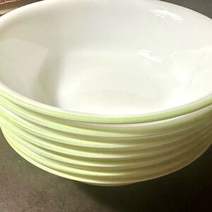 Classic Corelle White w/Green border Dinner Bowl Cereal Soup Bowl Set of 7